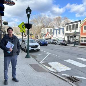 Alex Cohen, of Camden, initiated a petition to deliver to the Select Board requesting a measure be placed on the June Town Meeting asking voters if they want to eliminate the paid parking program in Camden and to remove all the meters that were placed in downtown locations last Spring. (Photo by Lynda Clancy)