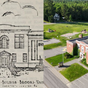 sketch of the morse memorial school plus a recent photo of the building.