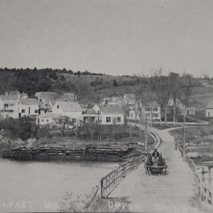 A picture of the first bridge in Belfast, built in 1801 at the Narrows. (photo courtesy of the Belfast Historical Society and Museum)