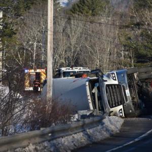 crash scene of commercial vehicle rollover