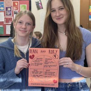Two teen girls hold circle of control paper