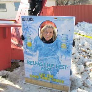 A visitor has a little fun with the photo stand in during the Ice Fest. Photo by Kay Stephens