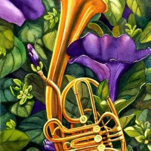 musical instrument on bed of flowers