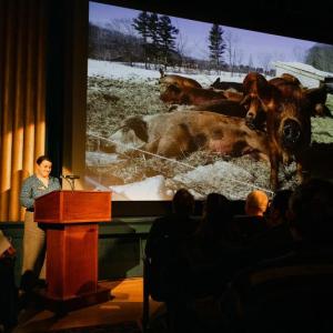 Speaker with picture of livestock