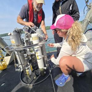 Teachers learning oceanographic field methods. Courtesy of Bigelow Laboratory