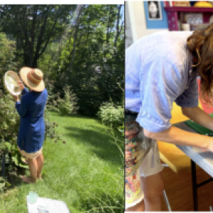 four-panel collage of artists at work