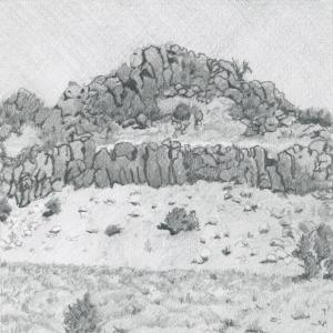 one of the intricate geologic constructs that have been flying by my van on every side at 75 mph. (Drawing by Rick Cronin)