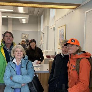 Camden residents Alex Cohen, Betsy Perry, Wendy Andresen and Jessica Ives deliver a petition to add a June 9 Annual Town Meeting warrant article that would ask voters if they wanted to eliminate the town's paid parking program. (Photo courtesy Alex Cohen)