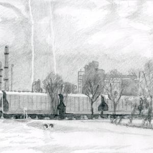 Lightning and trains (Drawing by Rick Cronin)