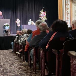 Opera House Manager Dave Morrison delivers Crockett's eulogy.