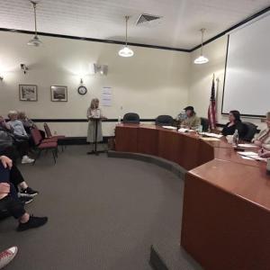 Forum moderator Rep. Vicki Doudera, who represents Camden and Rockport in Augusta, leads the forum of candidates Geoff Scott, Sara Skrivanich, Bobbi Oxton Blake and Chris Nolan May 18, in the French Meeting Room on Washington, St., Camden.
