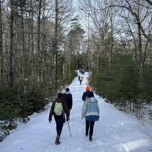 hikers on snowy trail
