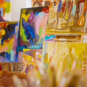 artwork on easels