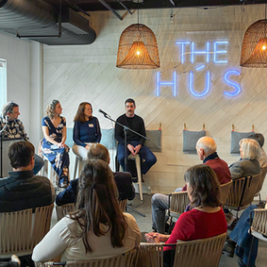 Lomas leads the "Algal Innovations: Beyond Food" panel in Portland, highlighting industry perspectives and opportunities around algae (Credit: Leah Campbell)