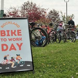 event sign and standing bicycles