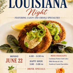 Cajun and Creole Monday, June 22nd 4-8:30pm