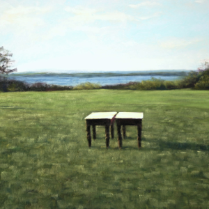 painting of two tables in a field