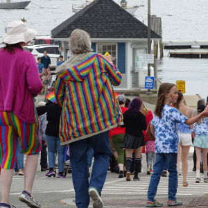 Parade participants head to the Belfast Has Pride after-party at Heritage Park. (photo by Erica Thoms)