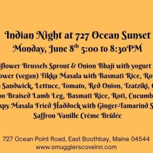 Menu for Indian Night at 727 Ocean Sunset 