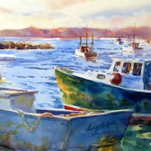 lobster boats in harbor