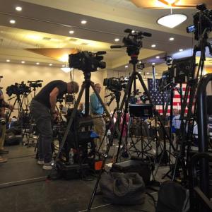 Media swarm (Photo by Michael Hurley)