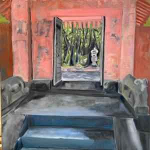 painting of steps to window