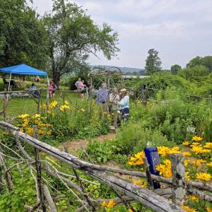 people enter a garden