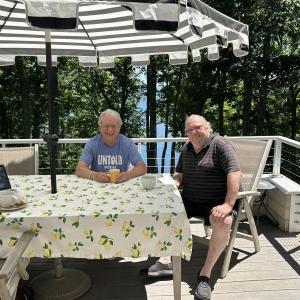 Former Camden Select Board Chairs Bob Falciani and John French. (Photo by Lynda Clancy)