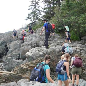 hiking up rocks