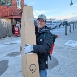 man holding package