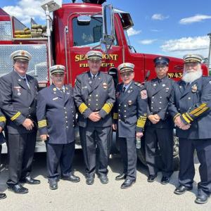 (Pictured left to right)Richard Jones VP Oxford County Rep. Peru Fire, Scott Holst VP Somerset County Rep. Waterville Fire, Mark Gay Exetutive Vice York Beach Fire, Ken Desmond President MSFFF Georgetown Fire, Joe Guyotte VP Piscataqius County Dover-Foxcroft Fire, Frank Pertrulli VP Sagadahoc County Woolwich Fire, Tom Malcolm VP Penobsot County Millinocket Fire.