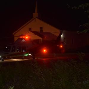 helicopter in church parking lot