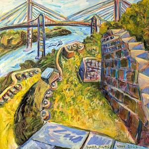  Diana Young’s “Penobscot Narrows,” - 40" x 40" acrylic & oil -  from the 2025 ARTinME exhibit. Courtesy of BRAF