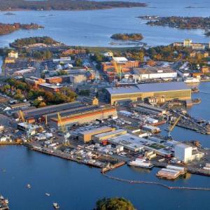 aerial view of Portsmouth Naval Shipyard