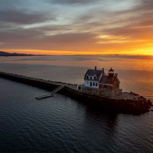 lighthouse at breakwater, view from above