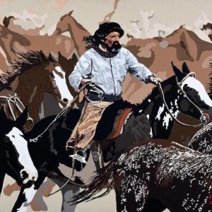painting of cowboy in horse herd