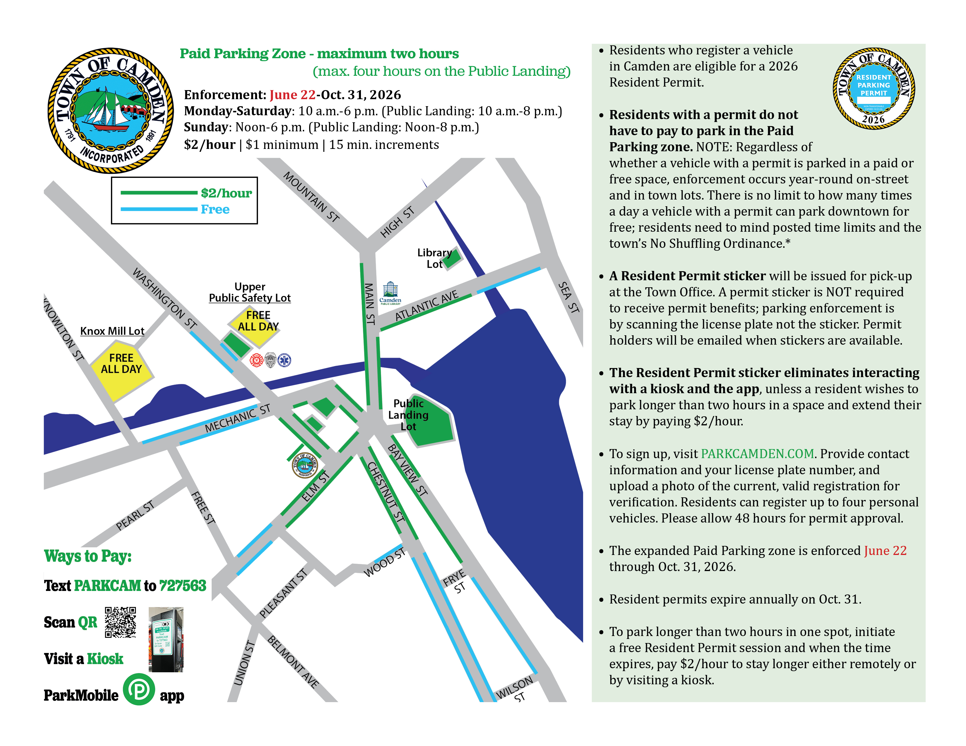 Town of Camden Paid Parking Details and Map