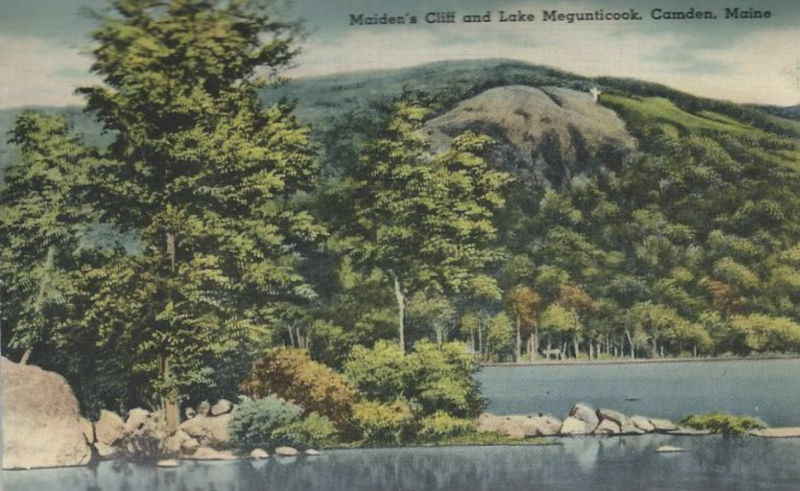Maiden’s Cliff overlooks Megunticook Lake in the Camden Hills State Park. A cross were erected there after Elenora French tumbled over the side of the mountain from the cliff's top in 1864 while, it has been thought, she was chasing her hat. (Photo courtesy Barbara F. Dyer) c